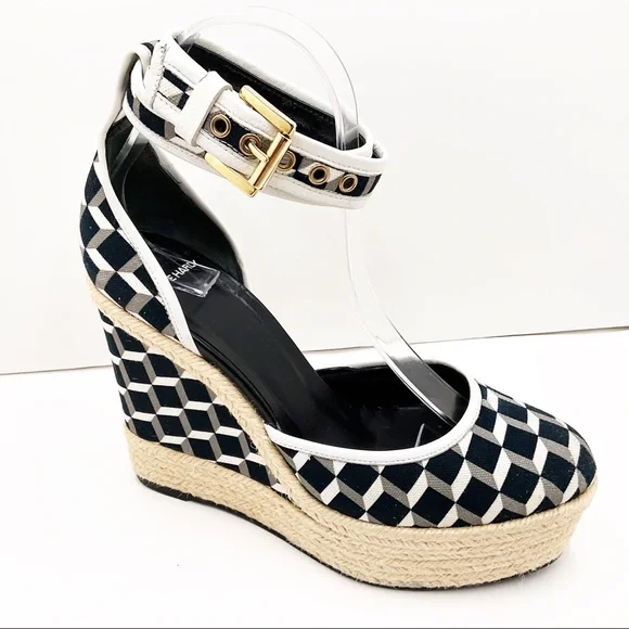 {Pierre Hardy} Canvas & Leather Cubed Print Espadrille Wedges - Picture 2 of 16